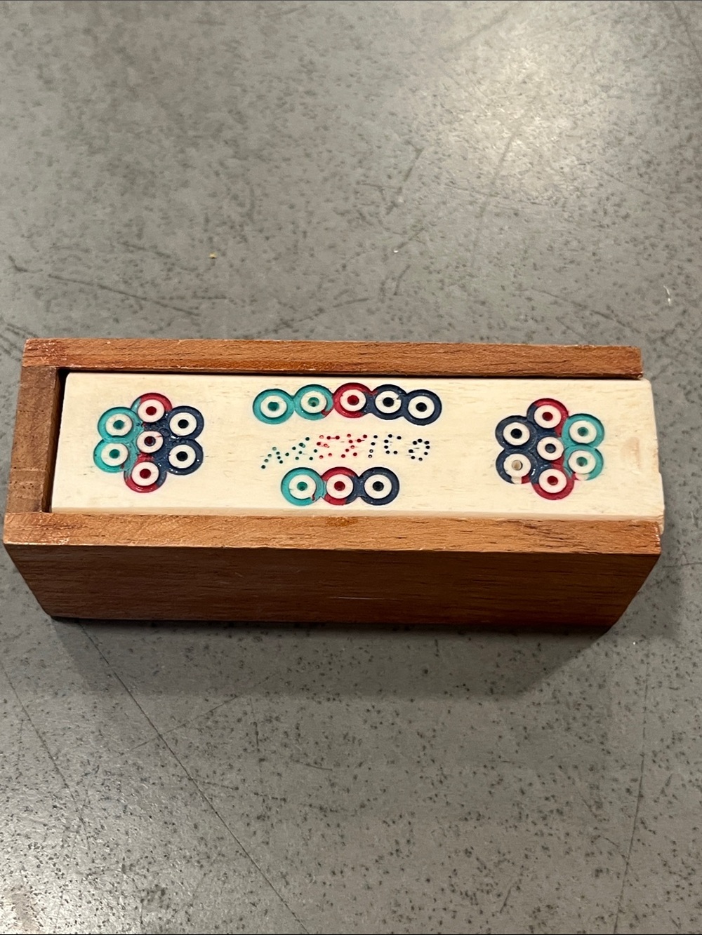 Vintage Mini Domino Set Sliding Box Mid Century Folk Art